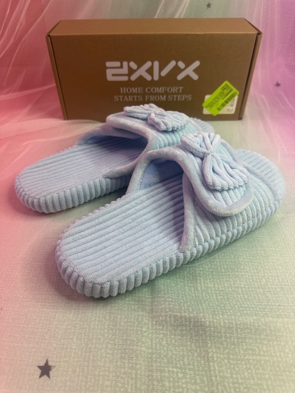 Baby Blue Ribbed Bow Slide Slippers - Picture 6 of 10